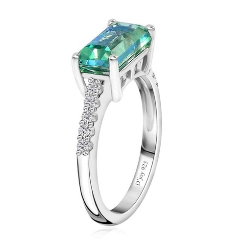 GORGEOUS 1.40ctw Peacock Quartz Triplet & Zircon Ring Platinum Plated Size 5 - Picture 4 of 6