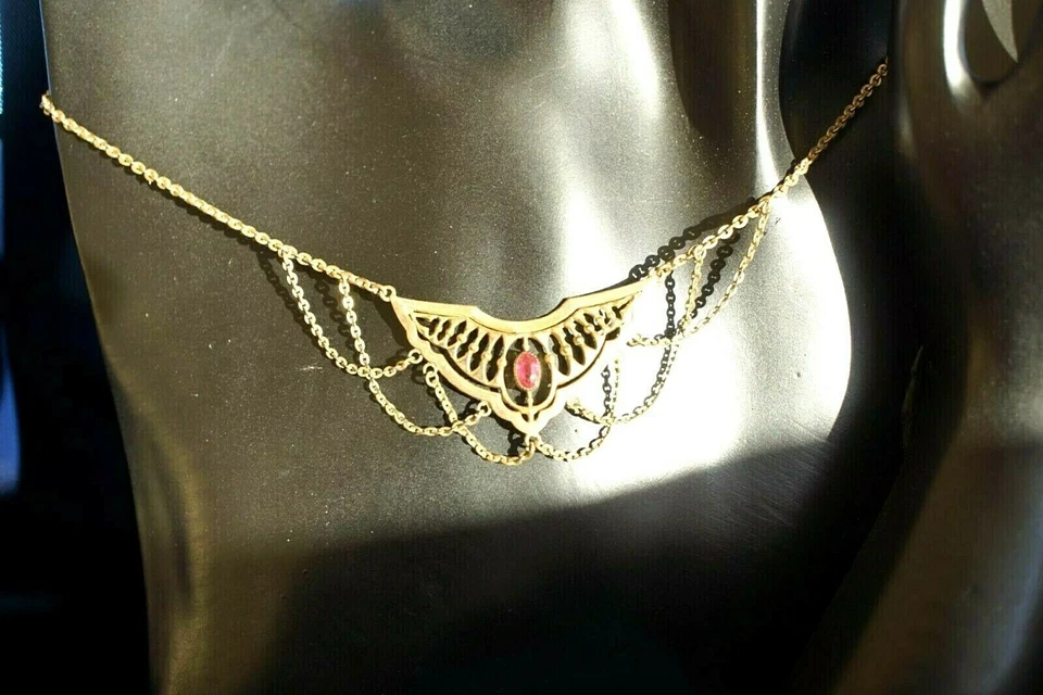Collier Kette Trachten Hochzeit Rubin Gold Art Deco Jugendstil Antik - Bild 4 von 4