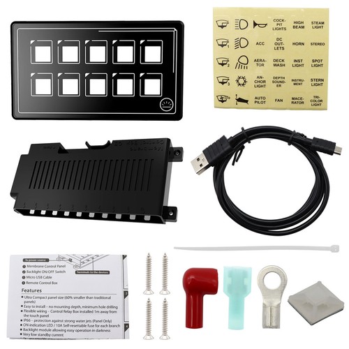 10 Gang Waterproof LED Universal Switch Panel Slim w/Control Box Car RV Marine - Bild 2 von 12
