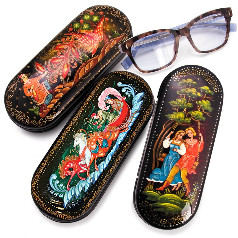 Winter Troika Russian Eyeglasses Case Handmade Palekh Holui Case for