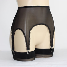 Sheer Mesh Garter Belt with 6 Wide Straps Nightwear Lingerie S 3XL