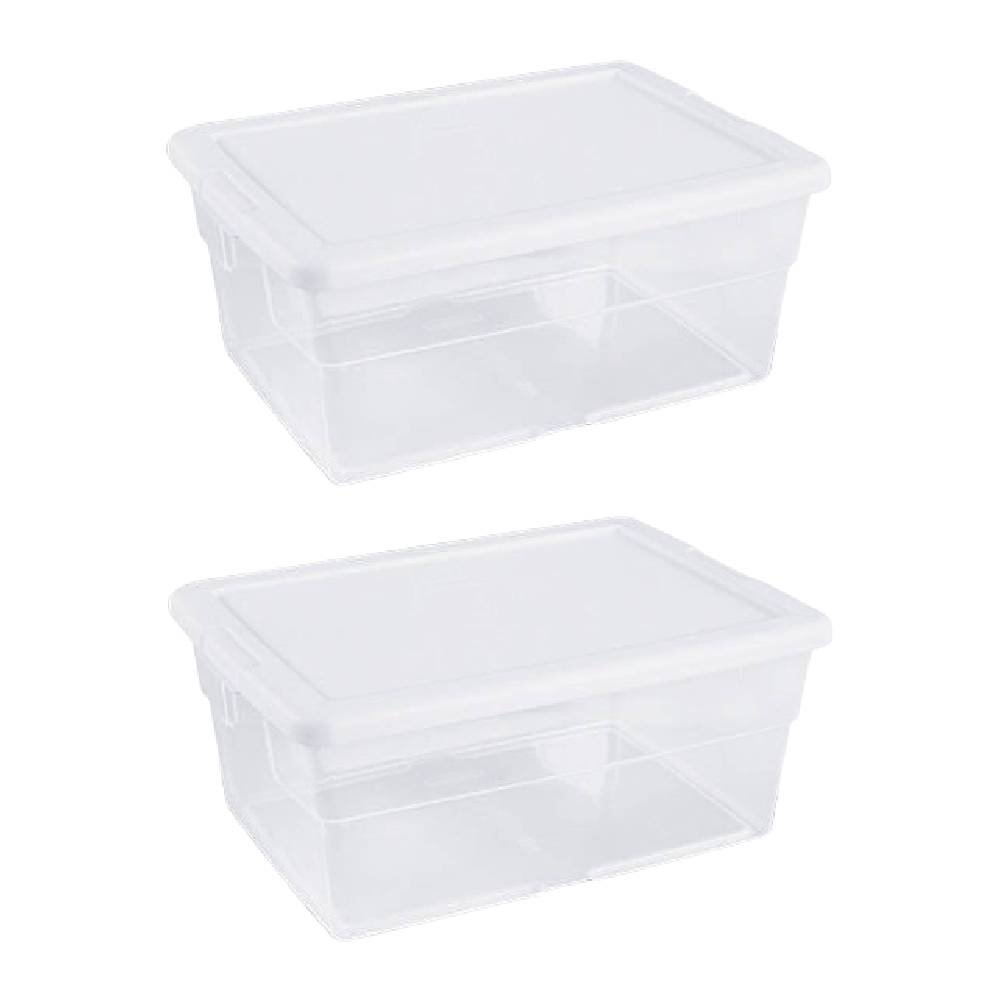 Storage Box 16 Quart Storage Container Sterilite white Lid Clear Base 2-Pack