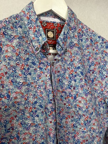 Pretty Green Shirt Mens Small Ditsy Pattern Slim Mods Liberty Liam Oasis 60s - Picture 3 of 7