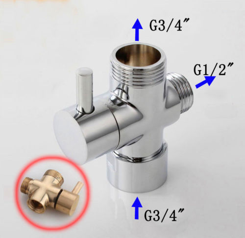 Shower Diverter 3/4" 1/2" BSP for Valve Mixer Rigid Riser Chrome Brass T-adapter - Picture 4 of 7