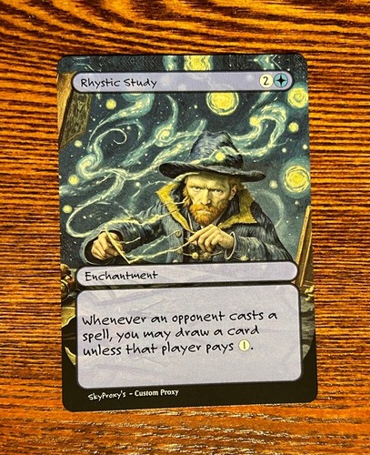 6x Altered Art Custom MTG Cards - 6 EDH Blue Staples - Rhystic Study - Cyclonic - Picture 2 of 7