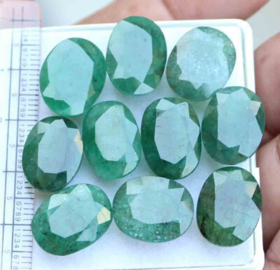 Natural Oval Cut Zambian Green Emerald Faceted Loose Gemstone Lot 89.2 Ct 10 Pcs