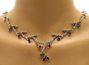Collier-Bracelet-amp-Studs-Emerald-Sapphire-Ruby-Marcasite-925-Sterling-Silver