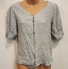 Women's Cozy Co. by Cozy Casual Short Sleeve Sage Floral Blouse Top Size M