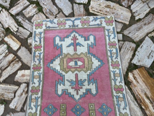 Handmade Turkish Runner Rug 3x8 Dark Pink Wool Oriental Carpet Entryway Area Rug - Picture 5 of 10