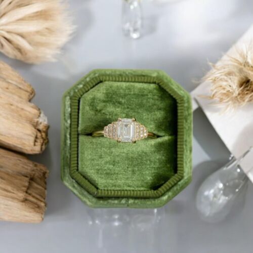 Anillo de diamantes de oro amarillo de 18 quilates de 1,15 quilates con corte esmeralda creado en laboratorio certificado IGI - Imagen 2 de 14