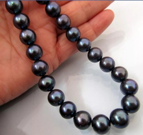 9-10MM TAHITIAN NATURAL BLACK PEARL NECKLACE 14-48 INCH - Picture 18 of 19