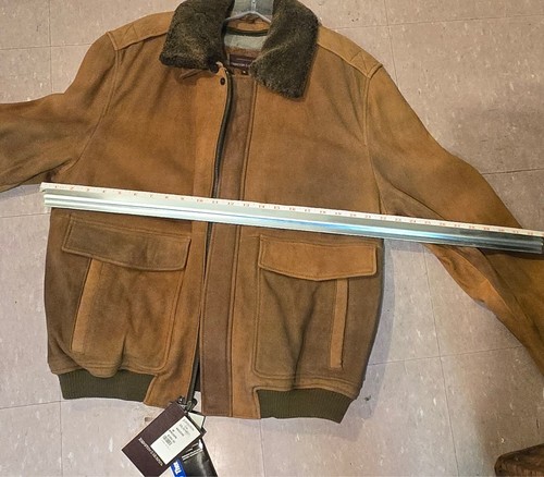Dark brown leather bomber jacket Johnston & Murphy, removable collar and liner - Picture 10 of 20