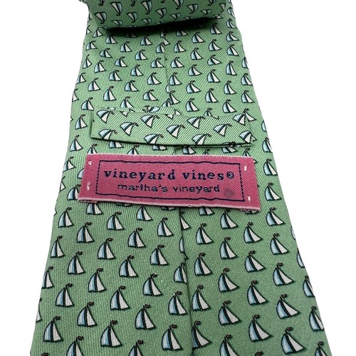 Vineyard Vines 100% Seda Verde Velero Hombre Cuello Corbata Longitud 60" Ancho 3 1/2" - Imagen 2 de 5