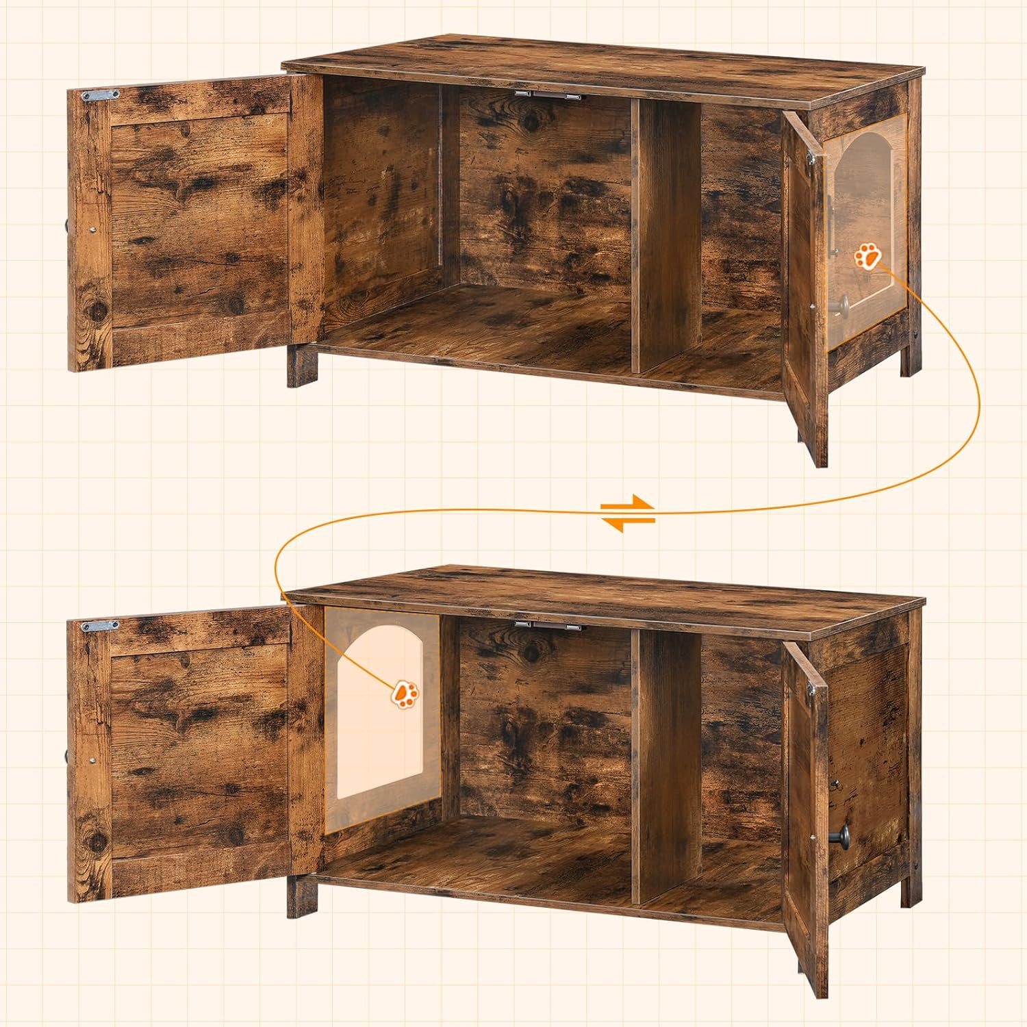 Litter Box Enclosure, Cat Litter Box Furniture with Removable Divider, Large Hid