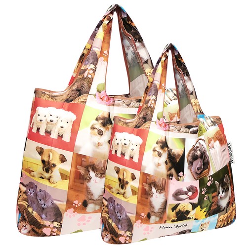Wrapables Large & Small Foldable Tote Nylon Reusable Grocery Bags, Set of 2 - Picture 66 of 76