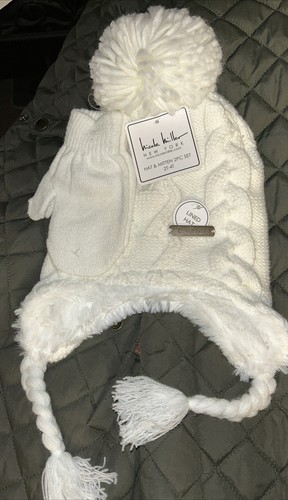Nicole millerToddler Winter Hat&Mittens 2pc set Whitegloves beanie LinedHat NWT - 第 1/8 張圖片