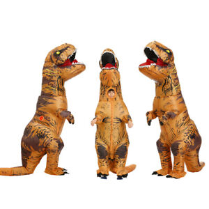 Inflatable T-Rex Dinosaur Costume Adult Fancy Dress Halloween Blow Up Suit-Gray