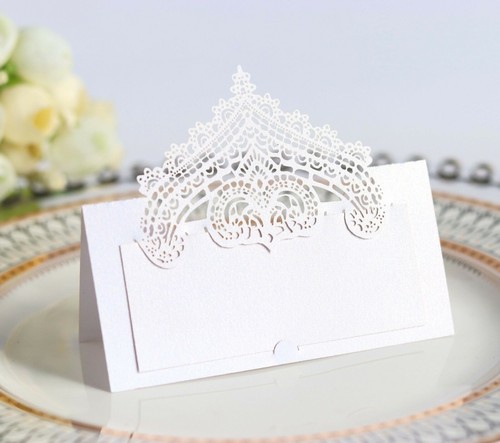 100Pcs Elegant Lace Laser Cut Pearlescent Wedding Party Table Name Place Cards - Picture 11 of 22