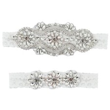 Wedding Garters for Bride Lace Bridal Garter Set with Clear Rhinestones Cryst...
