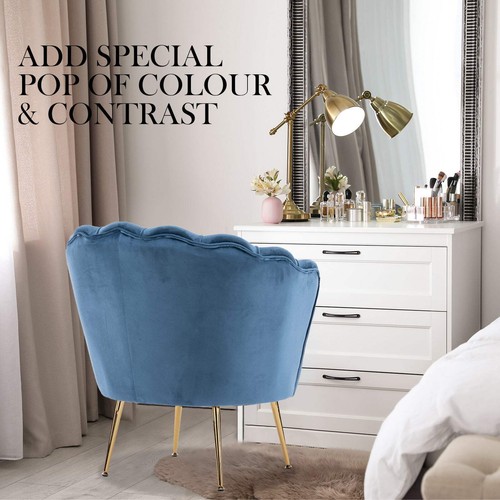 Armchair Lounge Chair Accent Velvet Shell Scallop + Ottoman Footstool Round NAVY - Picture 5 of 12