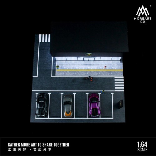 1/64 Diorama Auto Garage Modello Auto Showroom Negozio Città Parcheggio Scena Modello Giocattolo - Foto 51 di 60