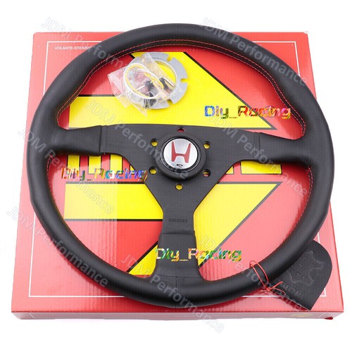 350mm 14' MOMO MonteCarlo Genuine Leather Red HSport Steering Wheel - Picture 3 of 11