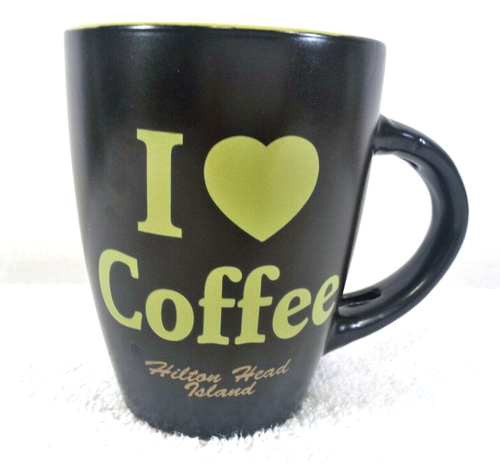 Hilton Head Island I Love Coffee Mug Stoneware Black Green 4 in Souvenir Gift - Picture 1 of 7