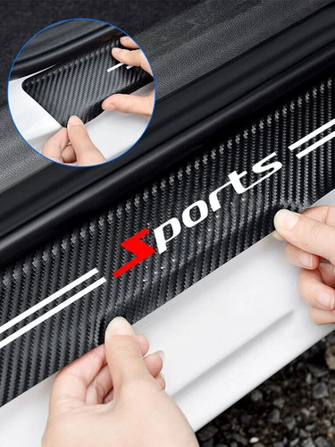 4Pcs Universal Car Door Plate Sill Scuff Cover Anti Scratch Carbon Fiber Sticker - Foto 11 di 12