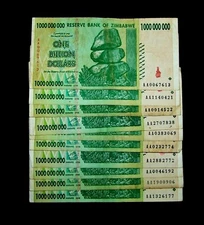 10 Zimbabwe Banknotes-10 x 1 Billion Dollars-2008/AA Circulated currency