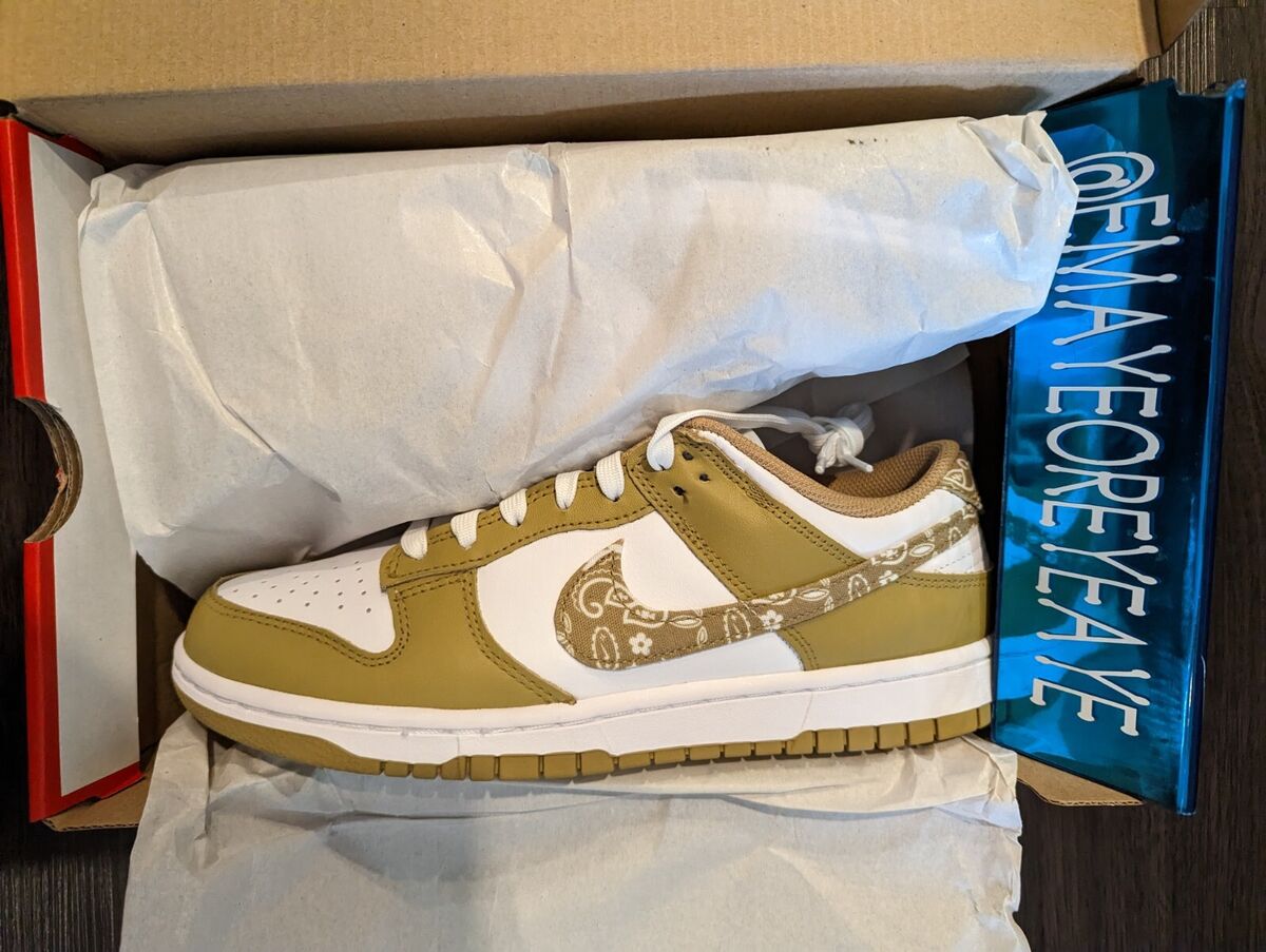 靴 Nike Women's Dunk Low ESS Barley Paisley DH4401-104 Nike Dunk Low ESS Barley Paisley White Khaki