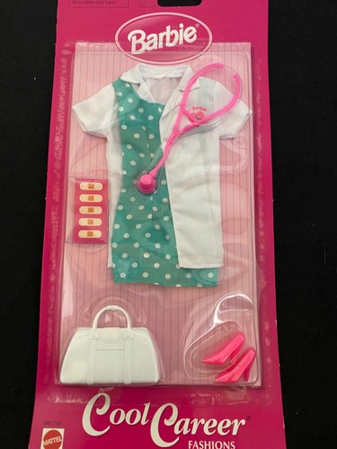 Barbie doctor Cool Career Fashion, coat w Barbie logo, band aids, bag 1998 NRFB - Picture 3 of 5