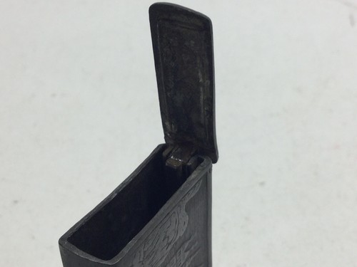 Antique Pewter Vesta Case Match Safe With Engraved Steamship And Buildings - Picture 6 of 11