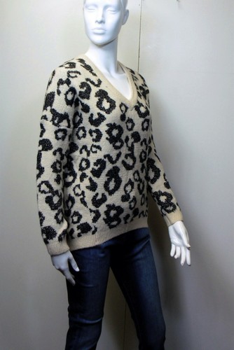 PER UNA animal print V-NECK JUMPER ~ Size S ~ Oatmeal Mix with Metallic - Picture 5 of 7