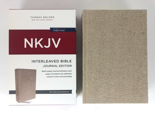 NKJV Interleaved Bible Journal Edition Flachstuch HC hellbraun Komfortdruck sehr guter Zustand +
