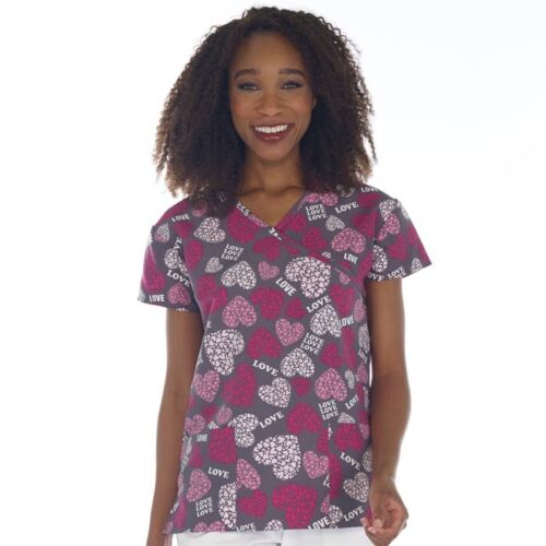 NEW! I Love Scrubs - Mock Wrap with Self Trim Scrub Top XXL - CONFETTI HEARTS