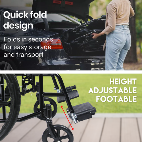24'' Wheelchair Manual Folding Wheel Chair Portable Foldable for Elderly New - Picture 9 of 12