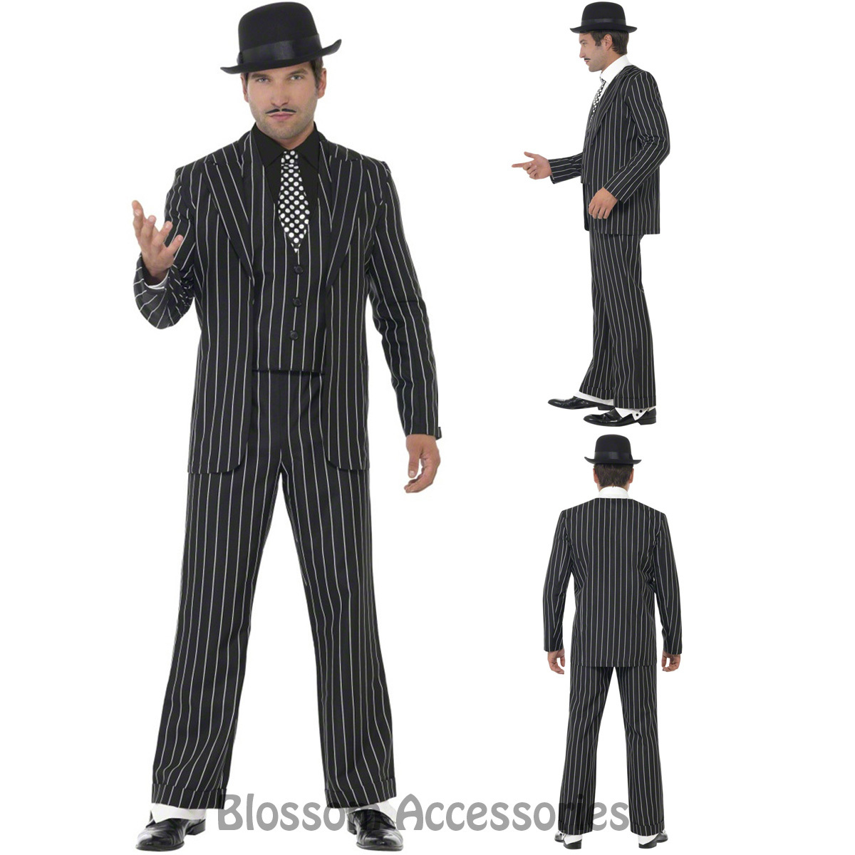 Vintage Gangster Boss Costume Adult Pinstripe Suit Vintage Gangster Boss Costume Adult Pinstripe Suit