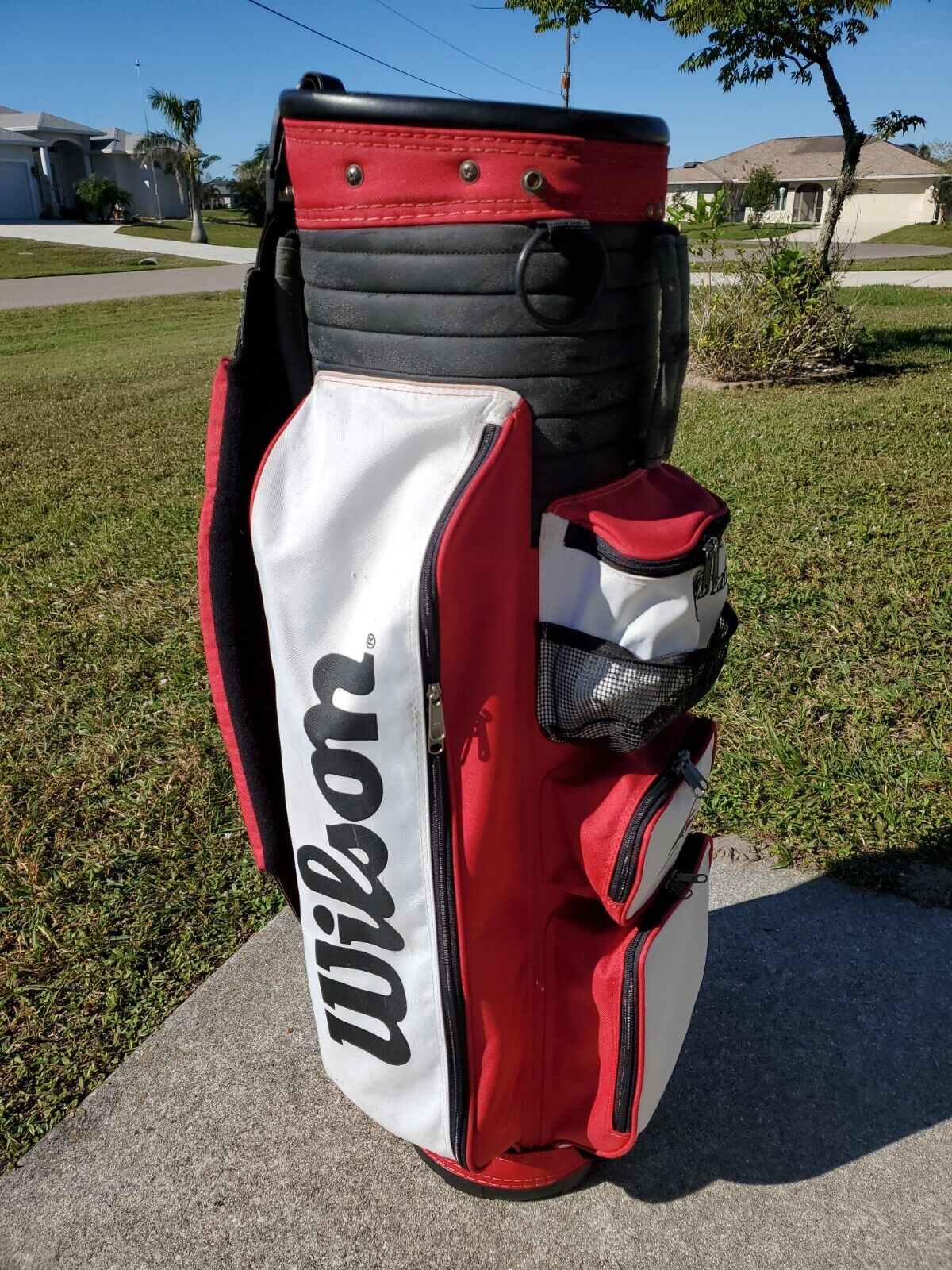 Vtg WILSON STAFF 6-Way Divider Golf Bag W/S STAFF Canvas Red White Embroidered 