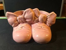 Pink BABY Shoes  Bows McCOY Pottery Small Planter Vintage 1940s Made in USA   