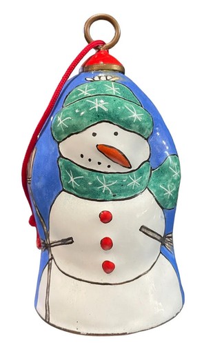 Snowman Bell Christmas Ornament Metal & Enamel Snowman 3 1/2” Tall