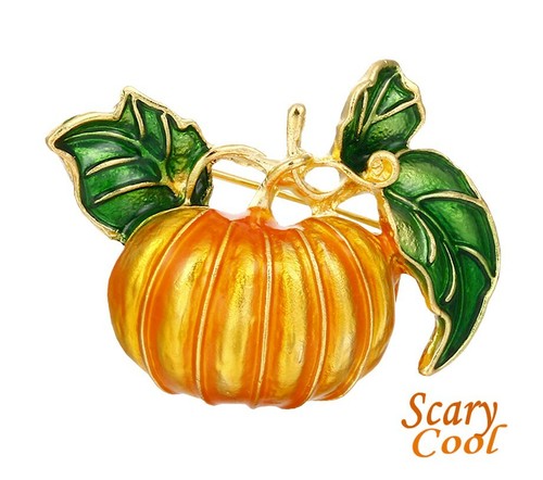 New Pumpkin Stem Orange Enamel Halloween Gothic Brooch Pin - Picture 5 of 8