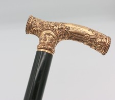 Antique Gold Plated Repousse Handle Walking Stick Cane