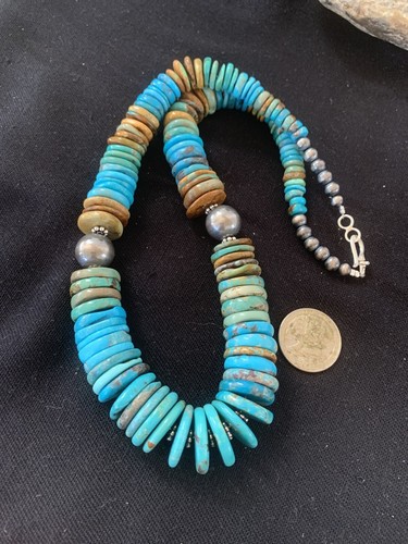Halskette blau grün Türkis abgestuft Navajo Perlen Sterlingsilber 00605 - Bild 9 von 12