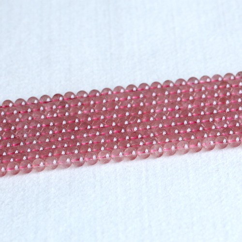 AAA High Quality Strawberry Quartz Clear Pink Red rosite Muscovite Round Beads - Picture 6 of 6