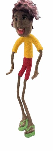 Needle Felted Woman Green Flip Flops Yellow Red Outfit Smiling 19"  Figure
