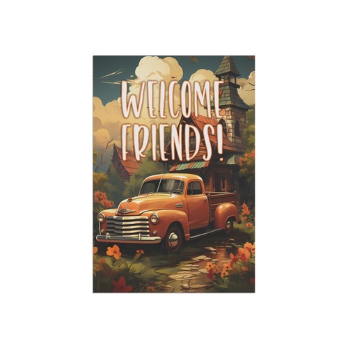 Willkommen Freunde Herbst Garten Flagge, klassischer orange LKW, Kabine, Geschenk für sie - Bild 7 von 13