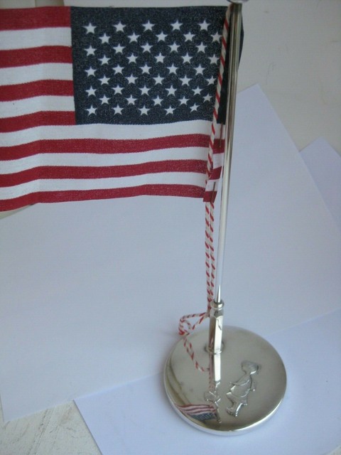 Vintage Swedish Brass Silver Plated Desk Table Flag Pole For Sale