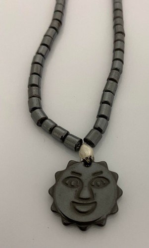Natural Hematite SUN Necklace w/ Pendant 16" NEW sunny sunshine happy smile play - Picture 3 of 3