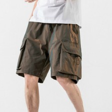 Herren Halb Länge Cargo Shorts Hose Hose Baggy Freizeit Glänzend Mode Sommer