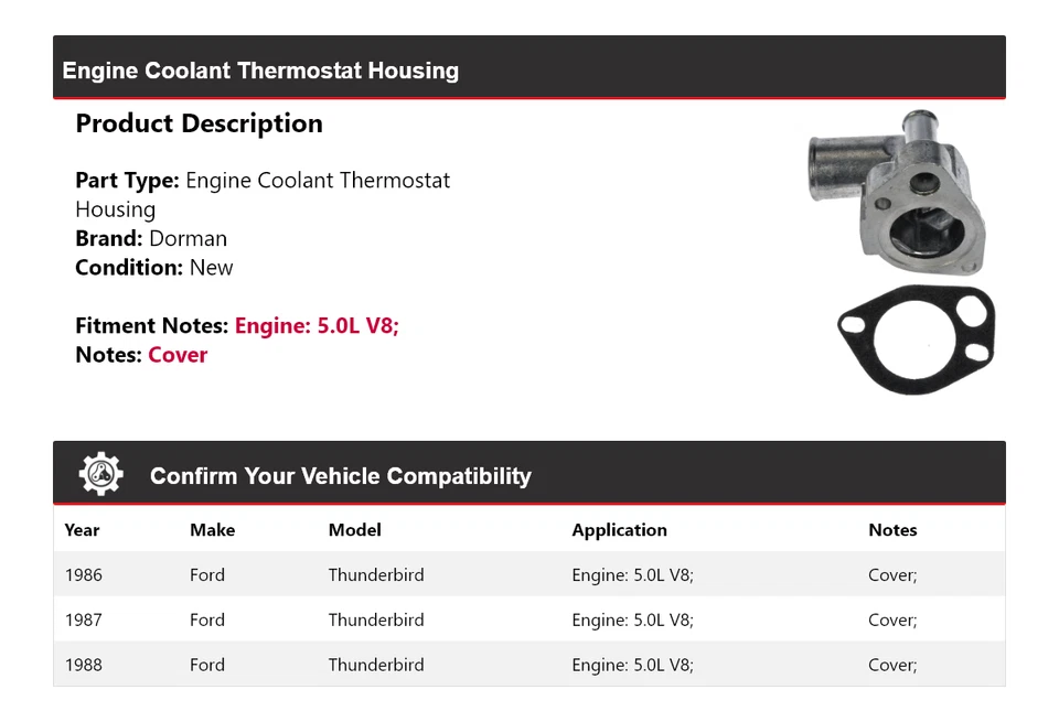 Carcasa termostato refrigerante motor Dorman V8 5,0 L Ford Thunderbird 1986-1988 Foto 2 de 4
